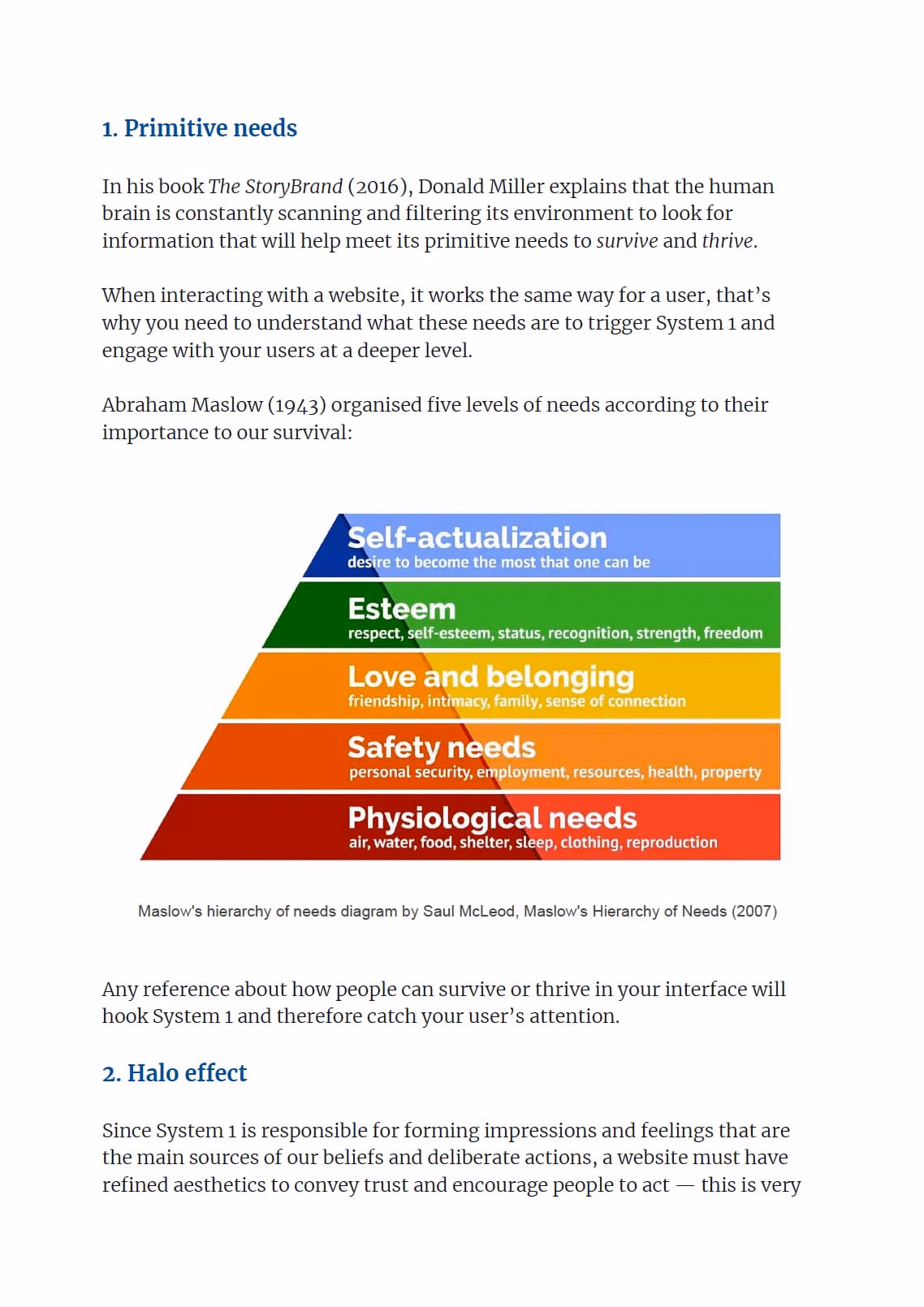 A page from inside the book explaining Maslow’s hierarchy of needs and how it applies to designing for users.