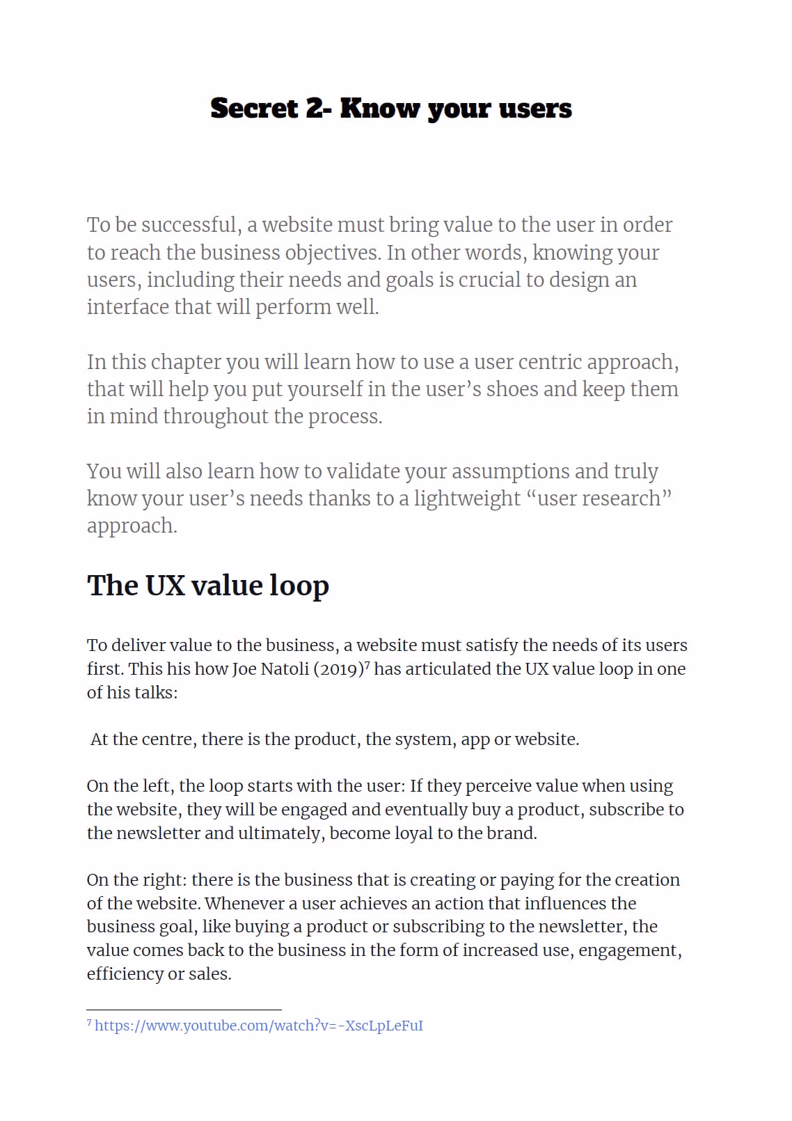 A designed chapter opener from inside the book — the start of Secret 2, “Know your users”.