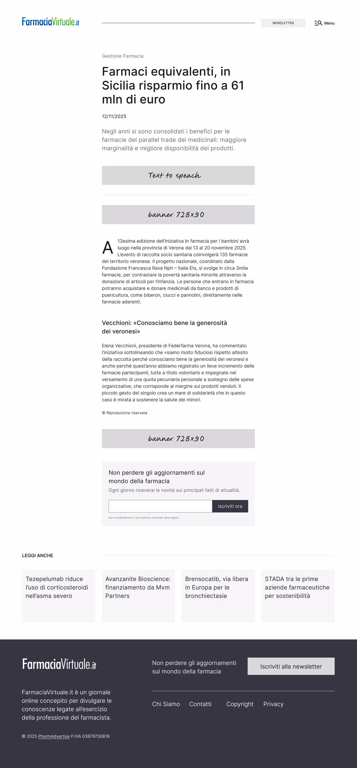 A redesigned Farmacia Virtuale article page