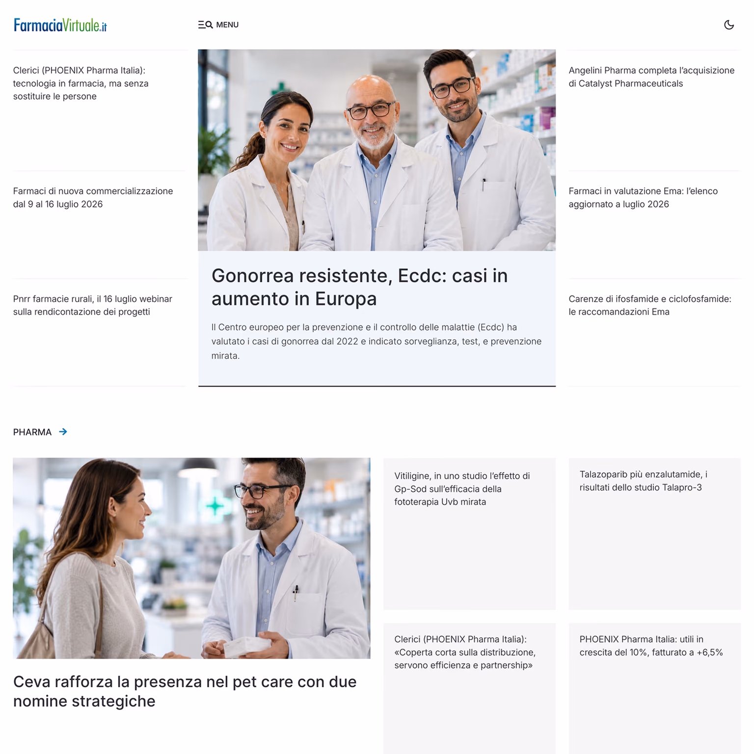 Farmacia Virtuale redesign — the finished editorial layout