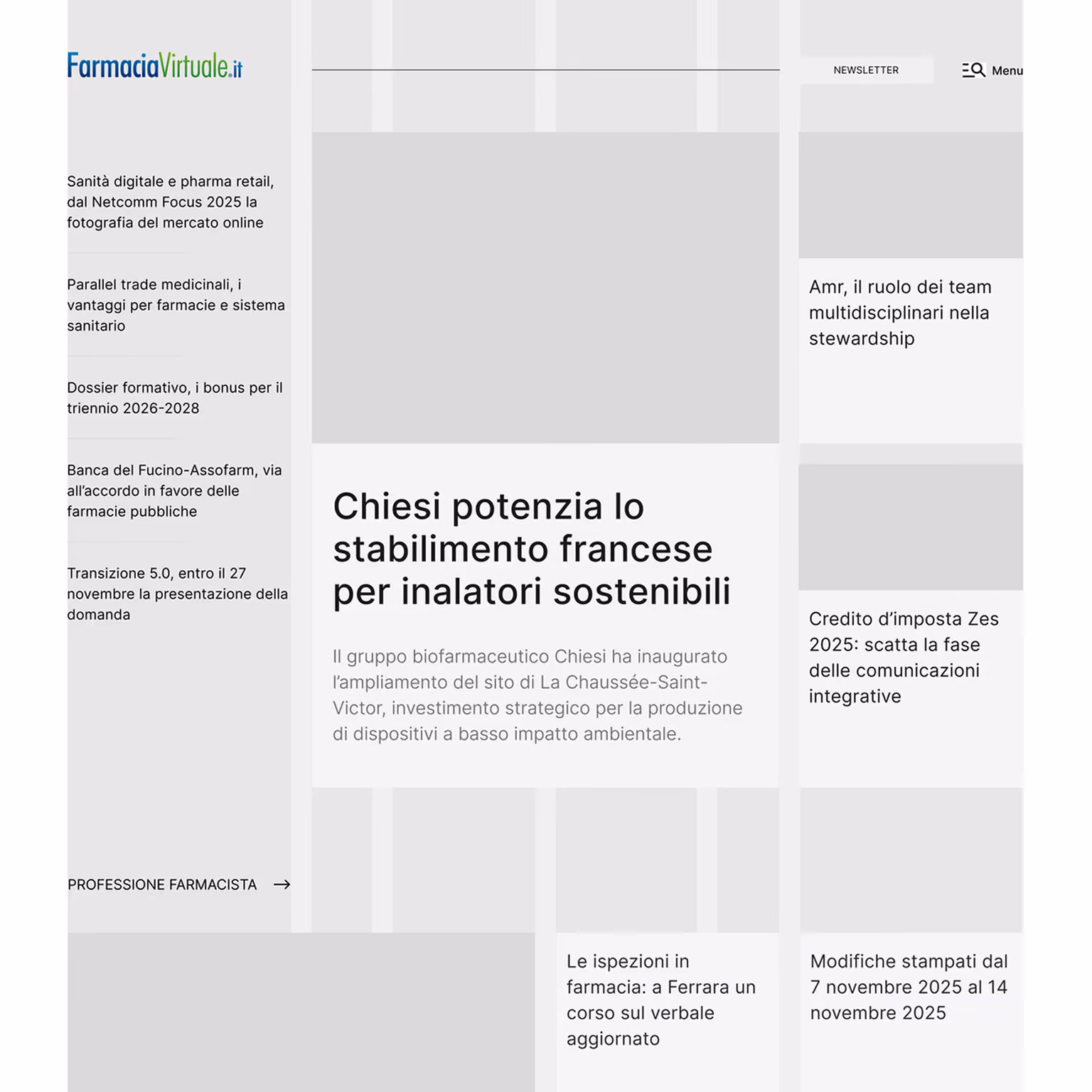 Farmacia Virtuale wireframe — the Swiss-grid structure