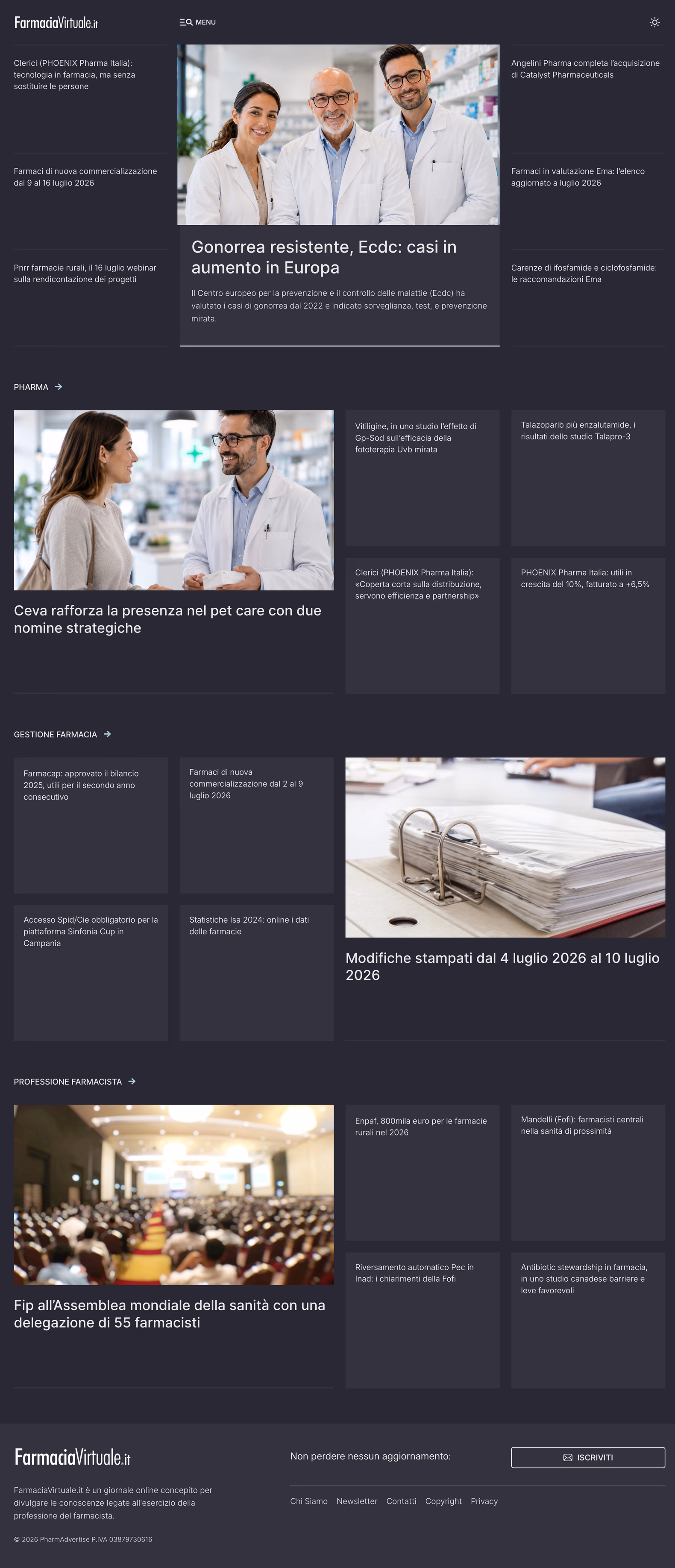 The redesigned homepage in the dark theme