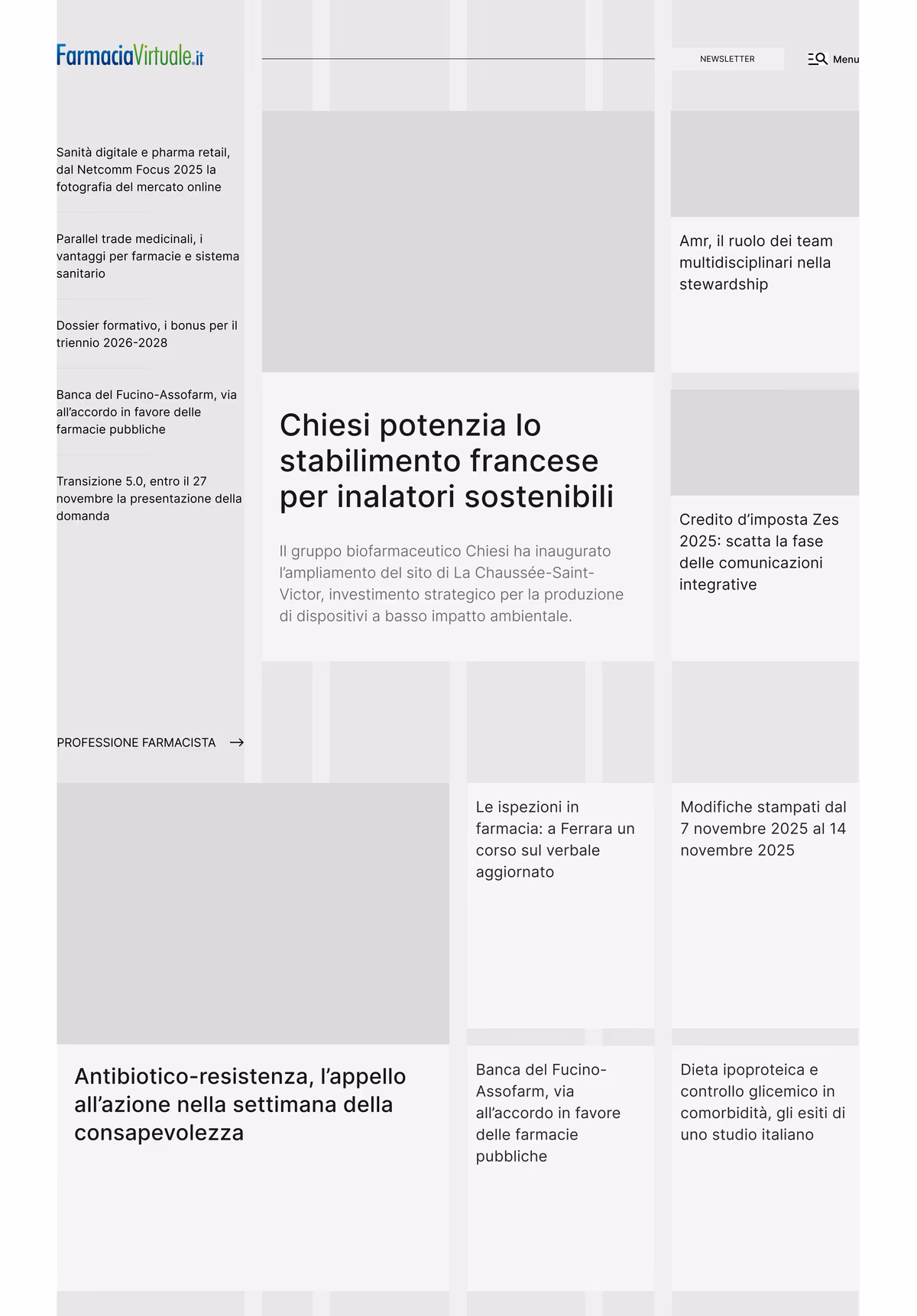 The homepage laid out on the four-column modular grid, columns visible