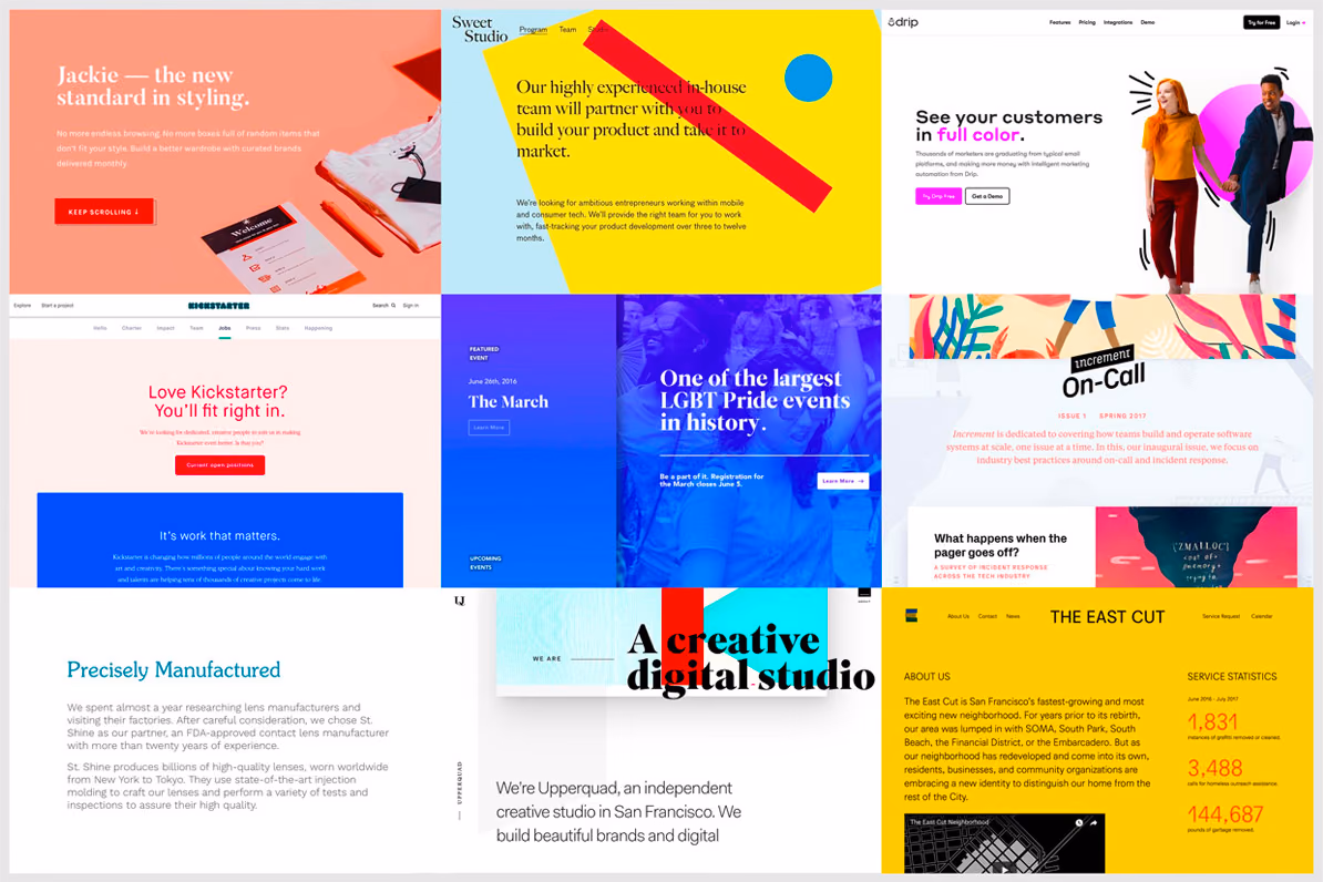 Collage showcasing a grid of interface with personalities